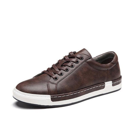 Men’s Brown Leather Casual Sneakers – Stylish Low-Top Lace-Up Shoes for Everyday Comfort & Durability LONDYN UPBRINGING