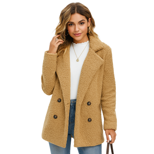 Women's Fluffy Fleece Button-Up Coat – Loose Lapel Winter Cardigan Jacket LONDYN UPBRINGING