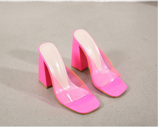 Transparent PVC Square Toe Block Heel Sandals: Women's Clear Vinyl Chunky Party Heels LONDYN UPBRINGING