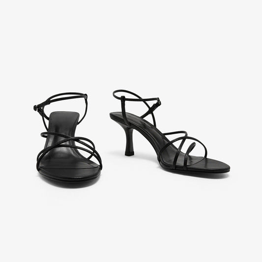 Women's Minimalist Diagonal Strap High Heel Sandals: Slim Heel Open Toe Stiletto LONDYN UPBRINGING