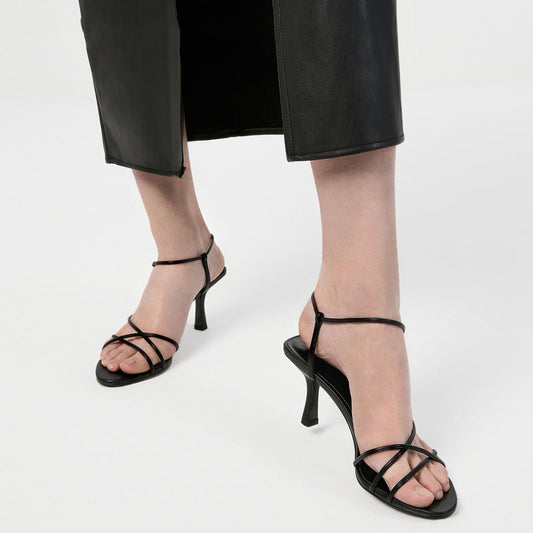 Women's Minimalist Diagonal Strap High Heel Sandals: Slim Heel Open Toe Stiletto LONDYN UPBRINGING
