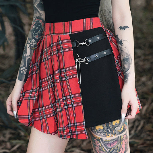 Women's Checkered Gothic & Pleated Short Skirt LONDYN UPBRINGING