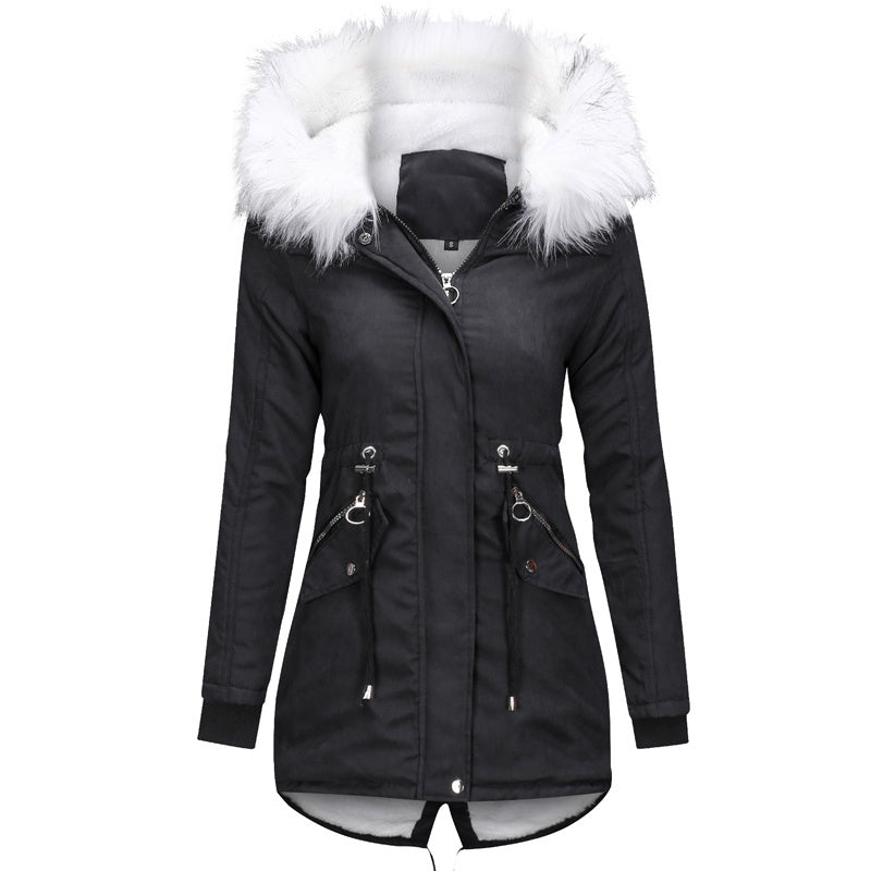 Women's Long Cotton Hooded Jacket - Casual Fur Trim High Street Coat LONDYN UPBRINGING