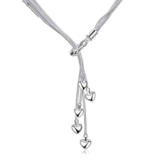 Silver Plated 5-Piece Snake Bone Chain and Heart Pendant Layering Necklace Set LONDYN UPBRINGING