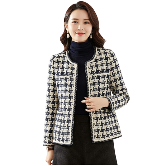 Women's Houndstooth Tweed Jacket – "Small Fragrance" Cropped Elegant Coat LONDYN UPBRINGING