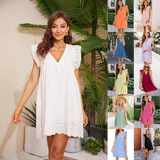 Sleeveless V-Neck Jacquard Dress with Pockets - Summer Beach Cutout Style LONDYN UPBRINGING