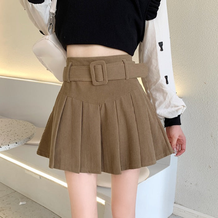 Corduroy Half Women's Autumn A-line Half Skirt Pleated Skirt LONDYN UPBRINGING