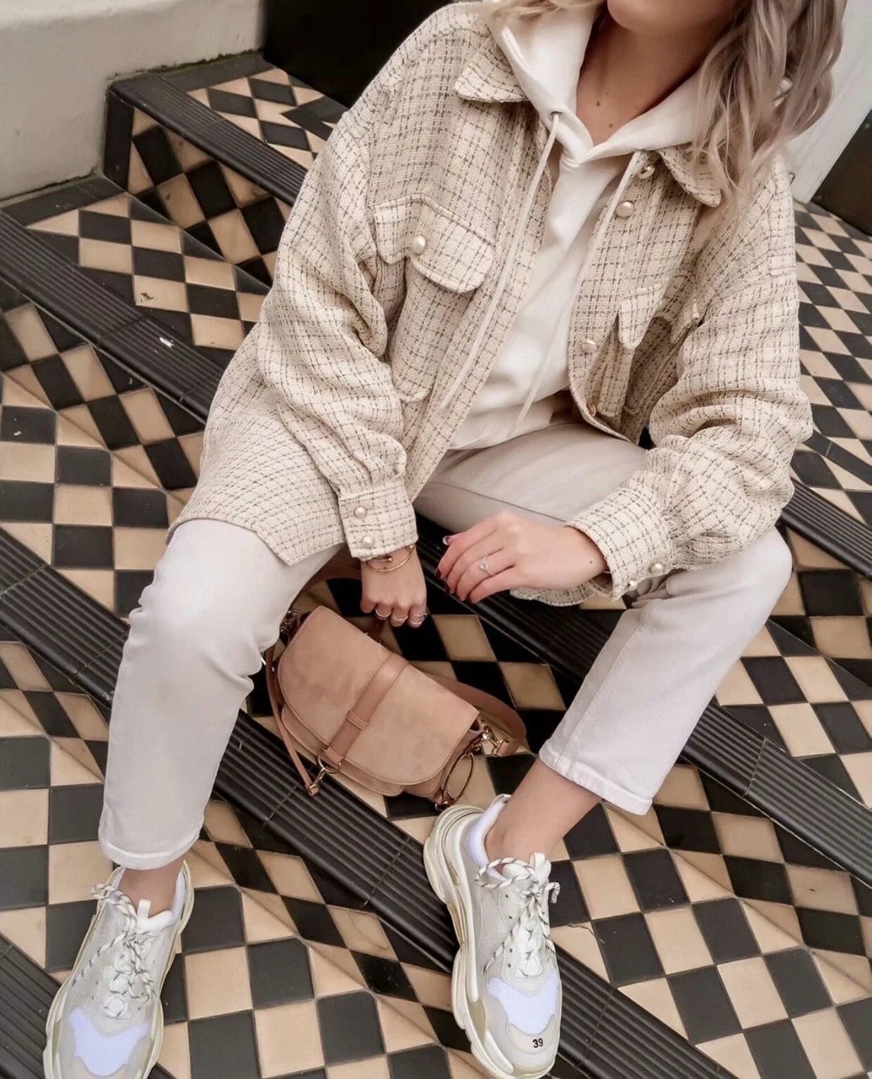 Women's Elegant Plaid Pattern Thick Coat - Pearl Button Autumn/Winter Jacket LONDYN UPBRINGING