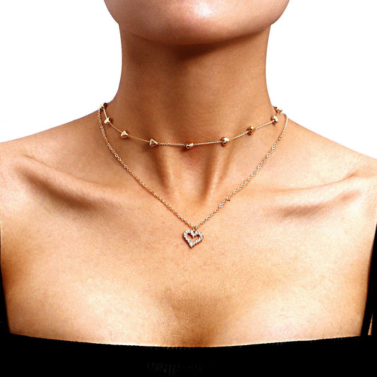Double-layer Heart Pendant Fine Chain Necklace For Women Multilayer Gold Color Metal Necklaces Fashion Jewelry Accessories LONDYN UPBRINGING