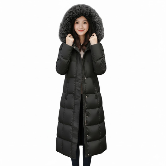 Warm Women's Extra Long Down Parka – Maxi Puffer Coat with Hood for Extreme Winter LONDYN UPBRINGING