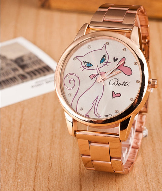 Men’s & Women’s White Cat Quartz Watch – Fashion Alloy Steel Belt Timepiece for Unique & Stylish Wear LONDYN UPBRINGING