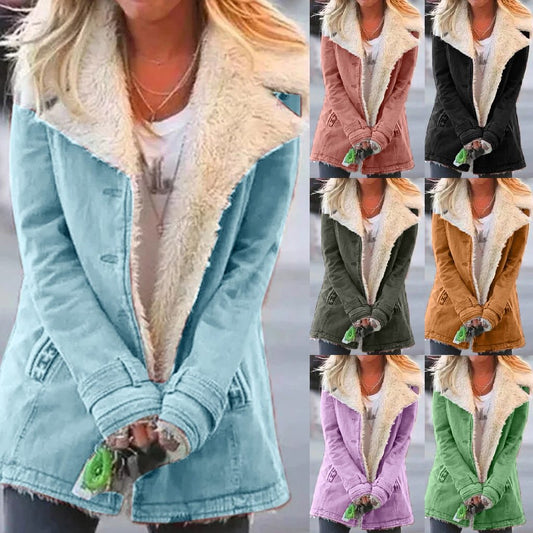 Women's Plus Size Warm Plush Coat - Button Lapel Composite Jacket LONDYN UPBRINGING