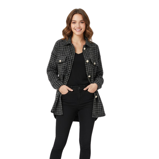 Women's Elegant Plaid Pattern Thick Coat - Pearl Button Autumn/Winter Jacket LONDYN UPBRINGING