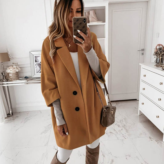 Plus Size Women's Long Wool Coat 2XL - Elegant Khaki Vintage Winter Jacket LONDYN UPBRINGING
