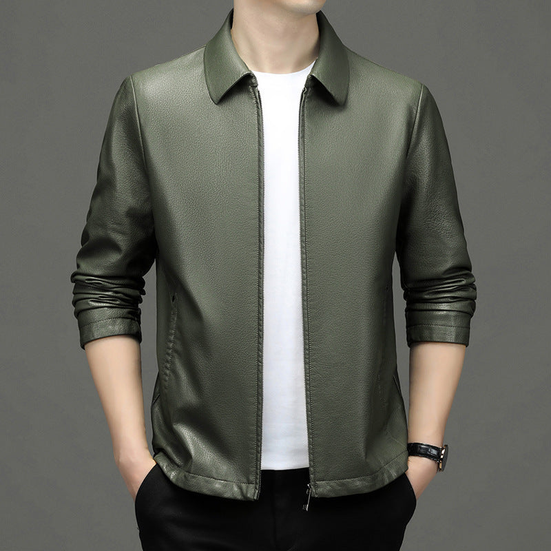 Men’s Real Leather Jacket – Lapel Ecological Leather Coat for Classic & Stylish Look LONDYN UPBRINGING