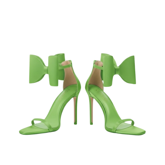 Women's Minimalist Pointed Toe High Heel Sandals: Solid Color Bowknot Ribbon Buckle Stiletto LONDYN UPBRINGING