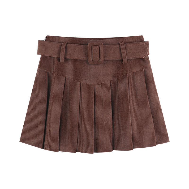 Corduroy Half Women's Autumn A-line Half Skirt Pleated Skirt LONDYN UPBRINGING