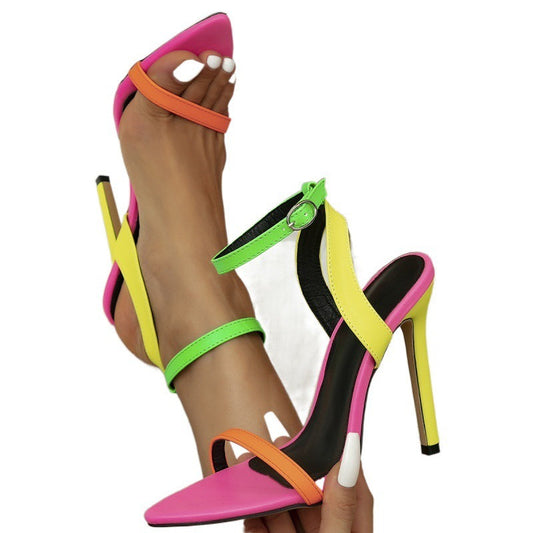 Women's Ultra-High Heel Color Block Sandals: Pointed Peep Toe Statement Stilettos LONDYN UPBRINGING
