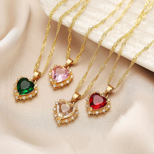 INS Style Colorful Rhinestone Heart Necklace | Personalized Gold Love Clavicle Chain for Valentine's Day LONDYN UPBRINGING