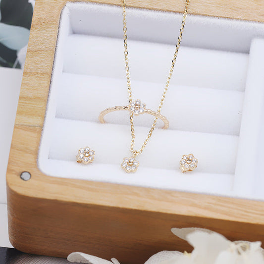Dainty Sterling Silver Flower Jewelry Set | Fresh, Sweet & Simple Ring and Necklace for Women LONDYN UPBRINGING