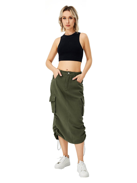 Women’s Cargo Long Skirt – High Waist Streetwear Maxi Skirt with Front Split & Pockets | Casual Denim Pencil Skirt LONDYN UPBRINGING