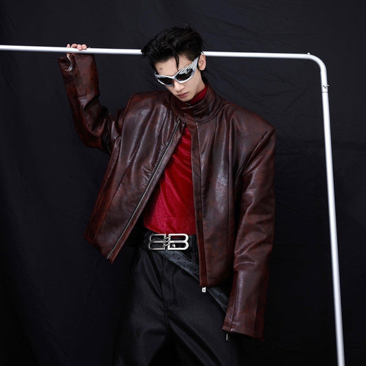 Men’s Short Motorcycle Coat – Stand Collar Biker Jacket for Stylish & Rugged Look LONDYN UPBRINGING