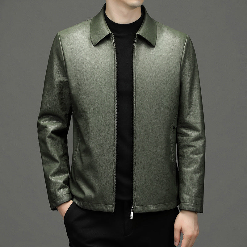 Men’s Real Leather Jacket – Lapel Ecological Leather Coat for Classic & Stylish Look LONDYN UPBRINGING