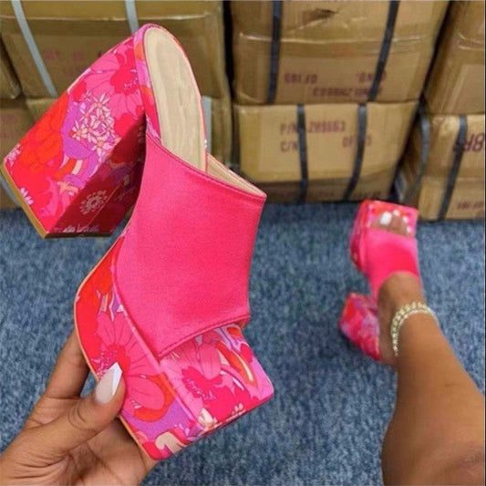 Women's Summer Printed Square Toe High Heel Sandals: Fashion Patterned Dress Shoes LONDYN UPBRINGING