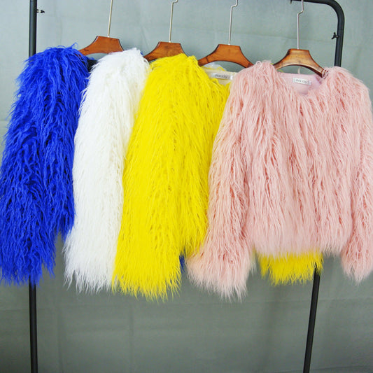 Plus Size Colorful Boho Faux Fur Coat - Women's Shaggy Winter Jacket LONDYN UPBRINGING