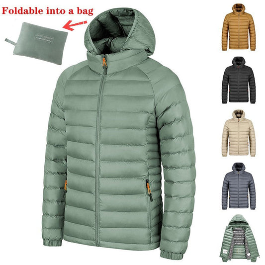 Men’s Winter Lightweight Hooded Coat – Warm Zipper Jacket with Pockets, Portable & Stylish Solid Color Outerwear LONDYN UPBRINGING