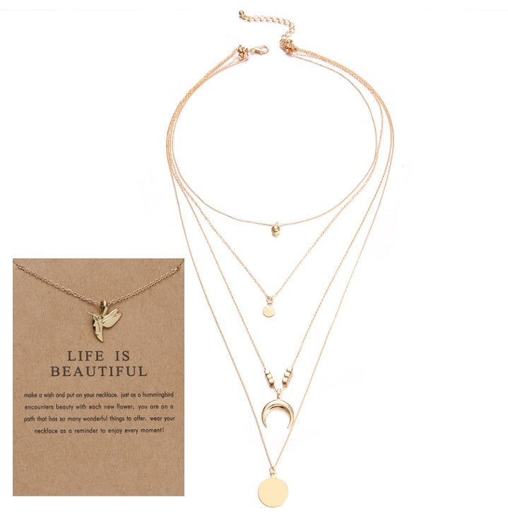 Multi-layer Moon Pendant Necklaces for Women Bohemian Wafer Elegant Necklace LONDYN UPBRINGING