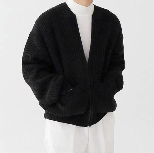 Men's Lined Full-Zip Knit Cardigan Jacket with Pockets - All-Season Comfort LONDYN UPBRINGING