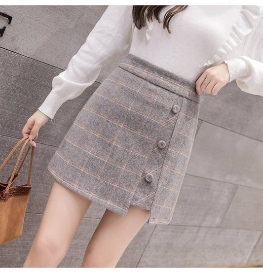Plaid Woolen Irregular Mini Skirt for Women – High Waist Winter Short Skirt LONDYN UPBRINGING