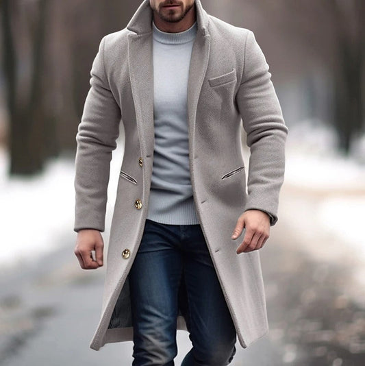Men’s Winter Lapel Trench Coat – Single-Breasted Jacket with Pockets for Casual Outerwear & Stylish Comfort LONDYN UPBRINGING