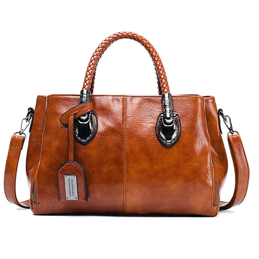 Vintage Oil Wax Leather Handbag for Women – Luxury Retro Shoulder Tote Bag LONDYN UPBRINGING