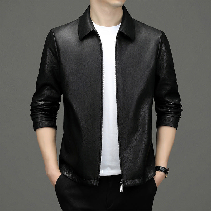 Men’s Real Leather Jacket – Lapel Ecological Leather Coat for Classic & Stylish Look LONDYN UPBRINGING