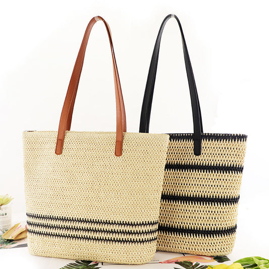 Striped Summer Straw Handbag for Women – Large Capacity Casual Tote Bag LONDYN UPBRINGING