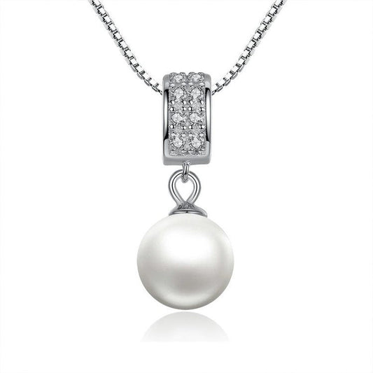 925 Sterling Silver Simulated Pearl Pendant Necklace | Long Chain Wedding & Bridal Jewelry LONDYN UPBRINGING