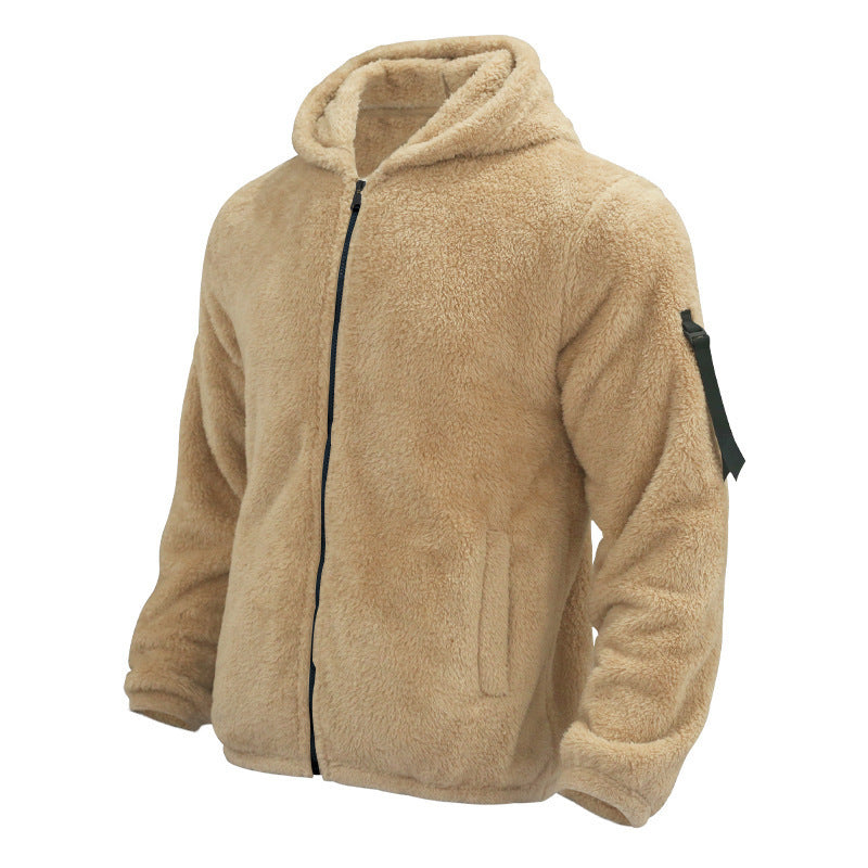Men’s Plush Fleece Hooded Jacket – Double-Sided Warm Zipper Coat for Autumn & Winter Outdoor Casual Wear LONDYN UPBRINGING