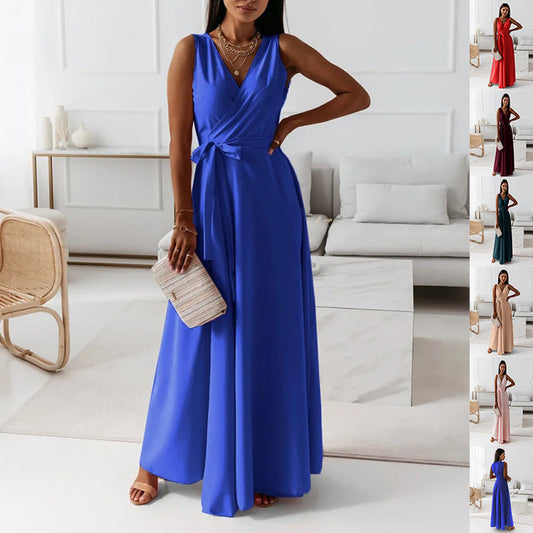 Londyn Women V-Neck Belted Maxi Dress - Sleeveless Evening & Party Wear LONDYN UPBRINGING