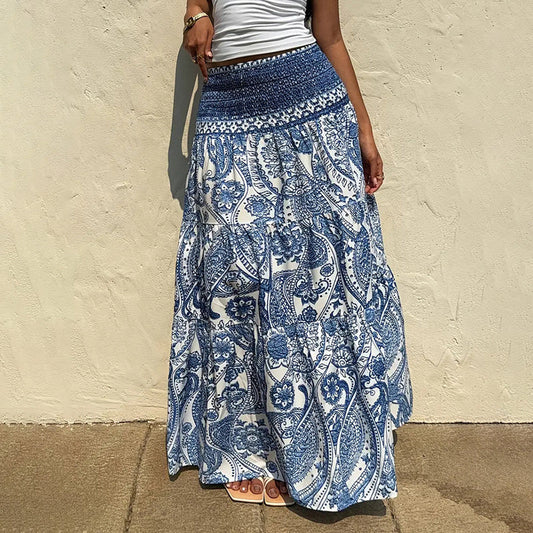 Boho Floral Print Maxi Skirt for Women: Elastic Waist A-Line Long Summer Beach Skirt LONDYN UPBRINGING