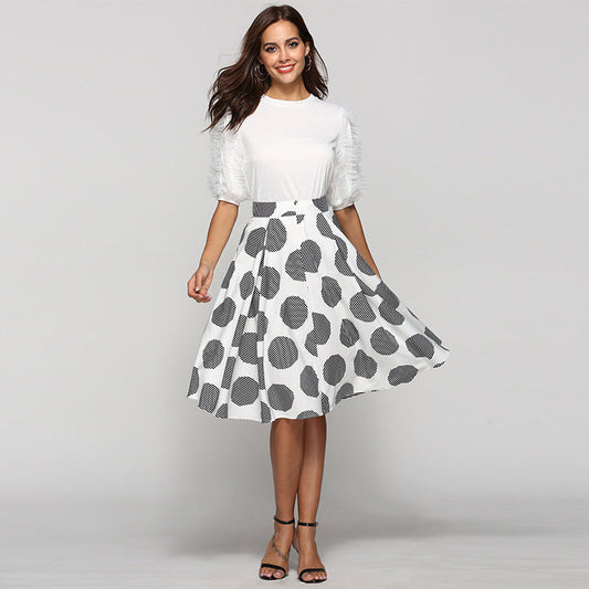 Large Polka Dot Round Slim Fit Mid-Length Skirt With Large Hem LONDYN UPBRINGING