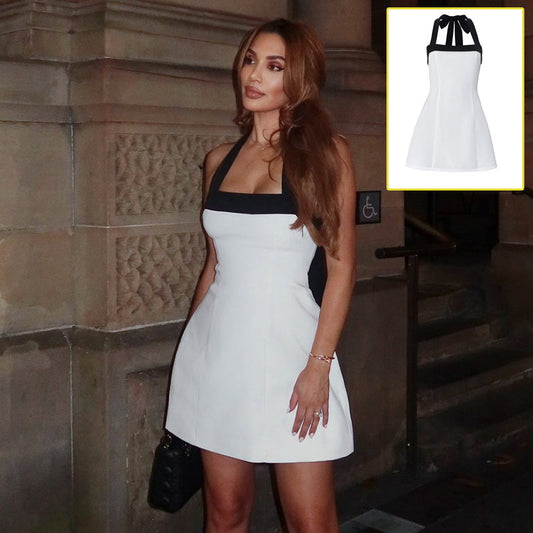 Black & White Mini Dress: Halter Off-Shoulder Y2K Style LONDYN UPBRINGING