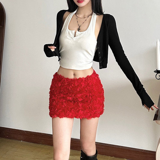 Women's Fashion 3D Flower Embellished Mini Skirt - Textured, A-Line Short Skirt LONDYN UPBRINGING