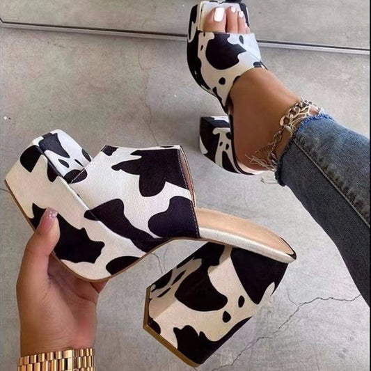 Women's Summer Printed Square Toe High Heel Sandals: Fashion Patterned Dress Shoes LONDYN UPBRINGING