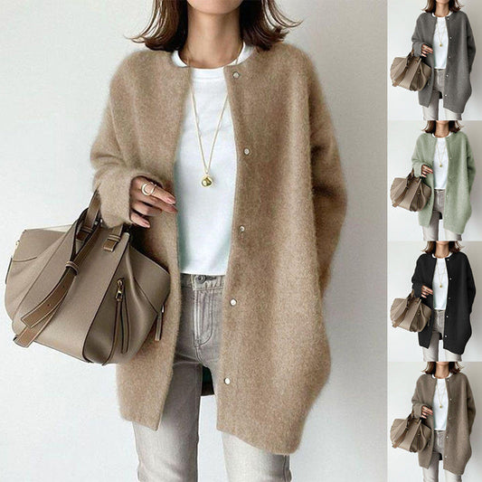 Single-Breasted Knit Cardigan - Women's Solid Color Autumn Sweater Jacket LONDYN UPBRINGING