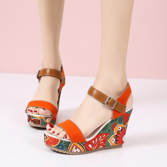 Embroidered Flower Wedge Sandals | Women's Summer Platform Buckle Shoes LONDYN UPBRINGING