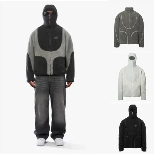 Men’s Lamb Wool Hooded Zipper Coat – Fashion Patchwork Sweatshirt for Warm Casual Style LONDYN UPBRINGING
