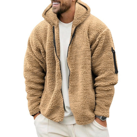 Men’s Plush Fleece Hooded Jacket – Double-Sided Warm Zipper Coat for Autumn & Winter Outdoor Casual Wear LONDYN UPBRINGING
