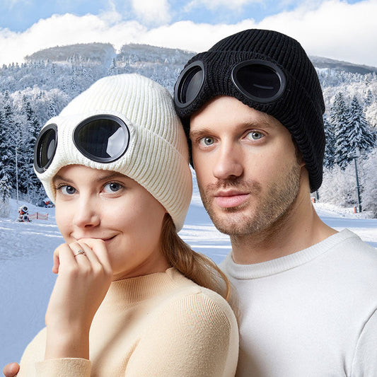 Unisex Knit Beanie with Built-in Windproof Goggles | Warm Wool Ear Protection Cap LONDYN UPBRINGING